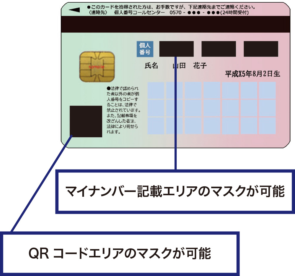 マイナンバー記載エリア、QRコードエリアのマスクが可能